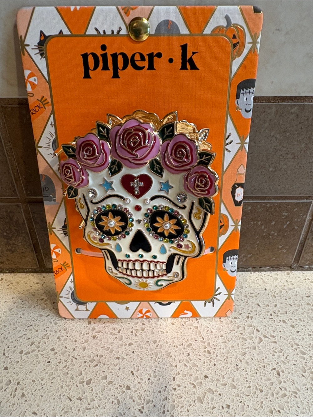 Piper K Floral Sugar Skull Rhinestone Hair Clip